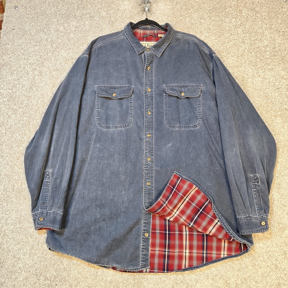 LL Bean Hurricane Flannel Lined Button Up Shacket Shirt Vintage Men's 2XL Tall